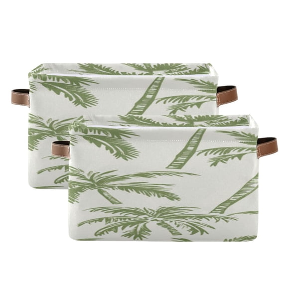 Green Coconut Trees Vintage Colored Square Storage Bins with Handles Collapsible Containing Box 2 Packs