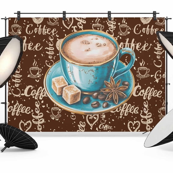 Green Coffee Cup Beans Photography Backdrop 7x5FT, Sugar Vintage Dark Brown Photo Backdrops, Background for Photography Studio Photo Studio Background, Back Drop for Photoshoot