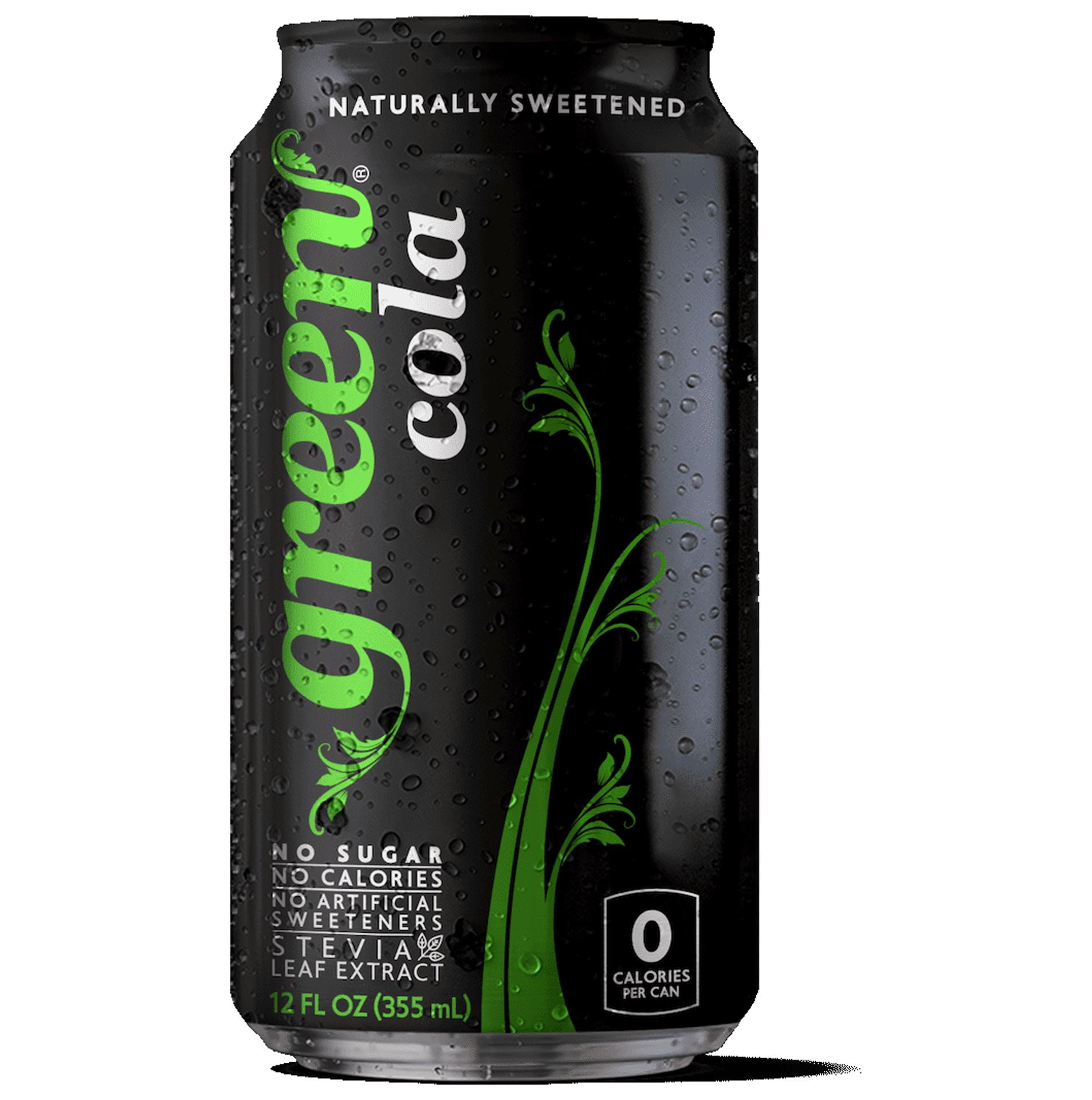 Green Cola, Zero Calories, Naturally Sweetened Carbonated Soda, 12