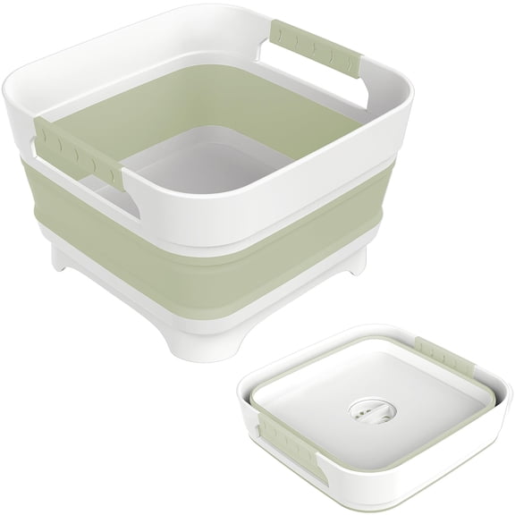 Green Collapsible Dish Rack and Wash Basin Multiuse Camping Kitchen Storage