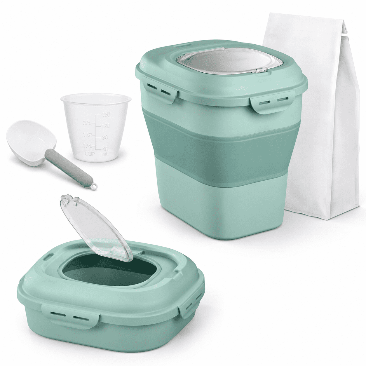 Green Collapsible Storage Container with Wheels and Scoop, 30-35 lb ...