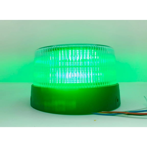 Green Color Beacon Clear Lens LED Strobe Light, Multi-Flash Pattern w/ Pigtail