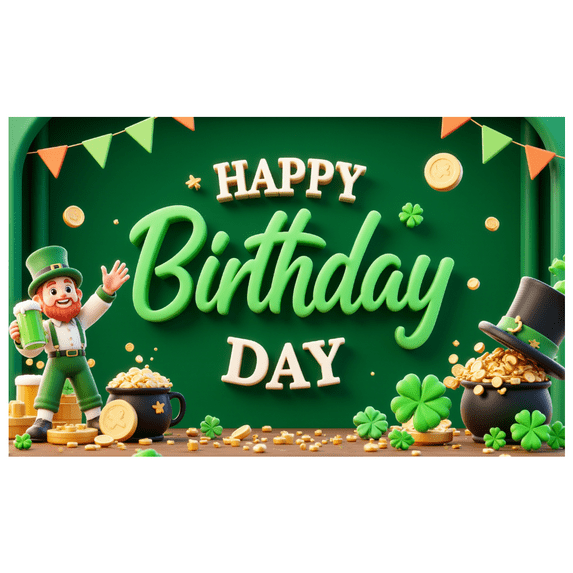 Green Color Birthday Banner Decorative Gold Coins Theme for Party Celebration Holiday Decoration Photo Shoot