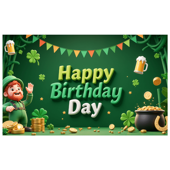 Green Color Birthday Banner Decorative Gold Coins Theme for Party Celebration Holiday Decoration Photo Shoot