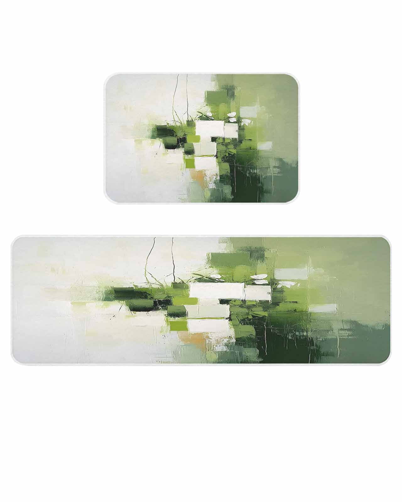 Color Blocks Kitchen Rug Green Color Block Kitchen Mats for Floor 2 Piece, Watercolor Abstract ...