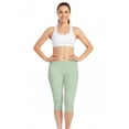 thumbnail image 1 of Mint Green Women's Capri Leggings - Tea Creen Lightweight Poly-Span Casual Solid Color Print Activewear 9, 1 of 8