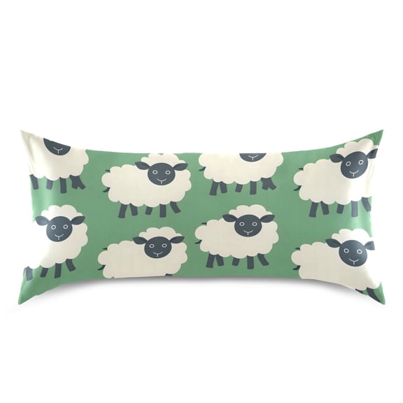 Green Color Sheep Pattern Pillow Case Standard Size Silky Satin Pillow Cover for Bedroom 20x26 Inch