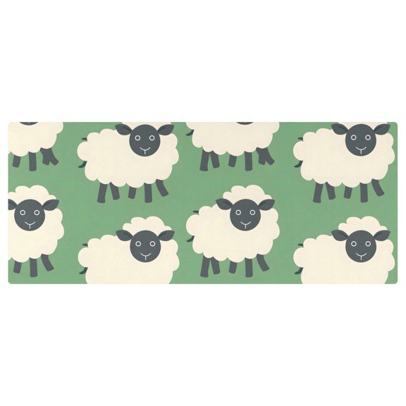Green Color Sheep Pattern Stretch Fitted Tablecloth 2.5x6ft Elastic Wrinkle Resistant Cover