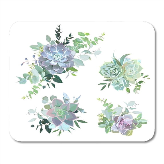 Green Colorful Succulent Bouquets Objects Eucalyptus Selection Echeveria Herbs Various Plants and Leaves Mousepad Mouse Pad Mouse Mat 9x10 inch