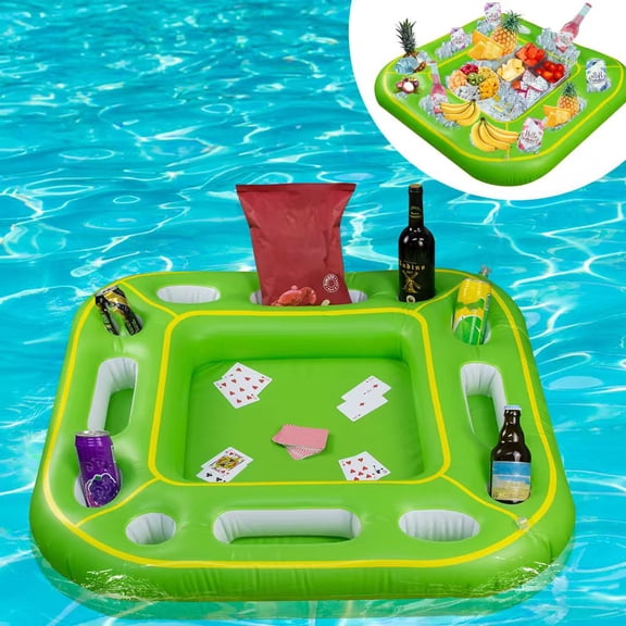Green Colour Floating Table for Pool Game with Waterproof, Inflatable Pool Party Tray Float for Drink Snack Holder, Floating Card Game Table, Pool Accessories for Hot Tub, Beach Summer Parties