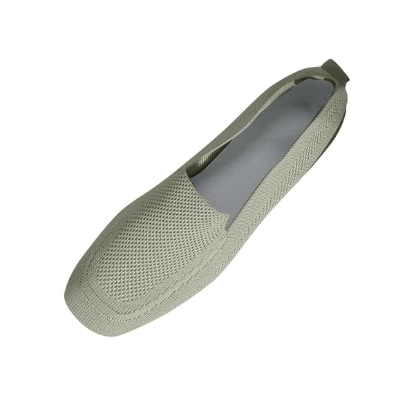 Green Comfortable Square Toe Flying Woven Flats For Women, Casual Shoes For Spring Summer Wear