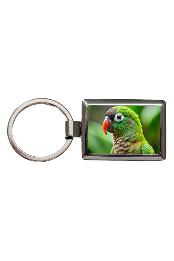 Green Conure Parakeet Bird Metal Rectangle Keychain