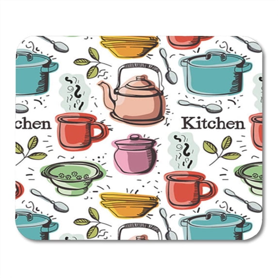 Green Cooking Yellow Pot Food Retro Vintage Doodle Mousepad Mouse Pad Mouse Mat 9x10 inch