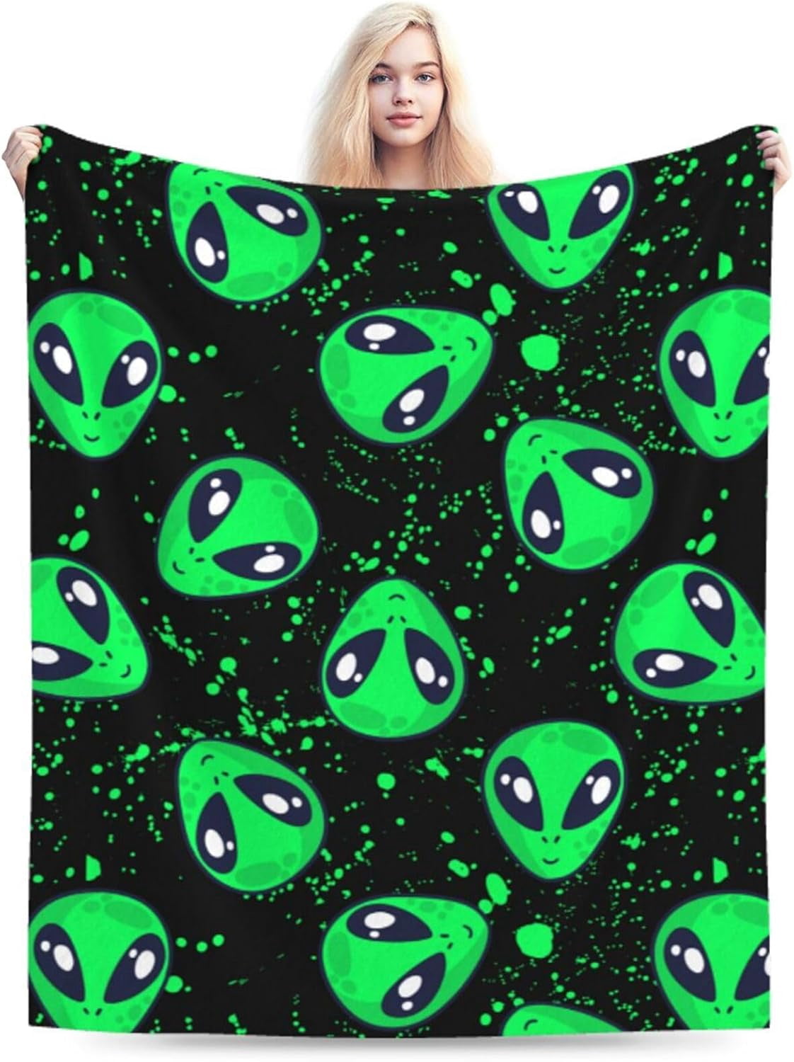Green Cool Alien Blanket Soft Comfy Flannel Blankets Lightweight Warm ...