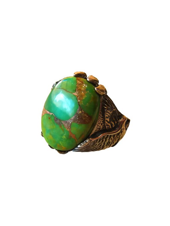 Green Copper Turquoise Mans Ring, Natural Green Copper Turquoise, Eagle Claw Ring, Silver Jewelry, 925 Silver Ring, Birthday Gift, Heavy Mens Ring, Arabic Design, Christmas, Turkey Mens Signet Ring