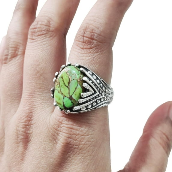 Green Copper Turquoise Mans Ring, Natural Green Copper Turquoise, Silver Jewelry, 925 Silver Ring, Birthday Gift, Heavy Mens Ring, Arabic Design, Ottoman Style Ring, Christmas, Turkey Mens Signet Ring