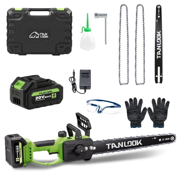 Green Cordless Electric Chainsaw Portable Rechargeable Battery Powered Chain Saw for Tree Pruning Wood Cutting Garden And Yard Maintenance