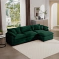 thumbnail image 1 of Green Corduroy 3-seater L-shaped Sofa with Footrest & Ottoman, 1 of 11