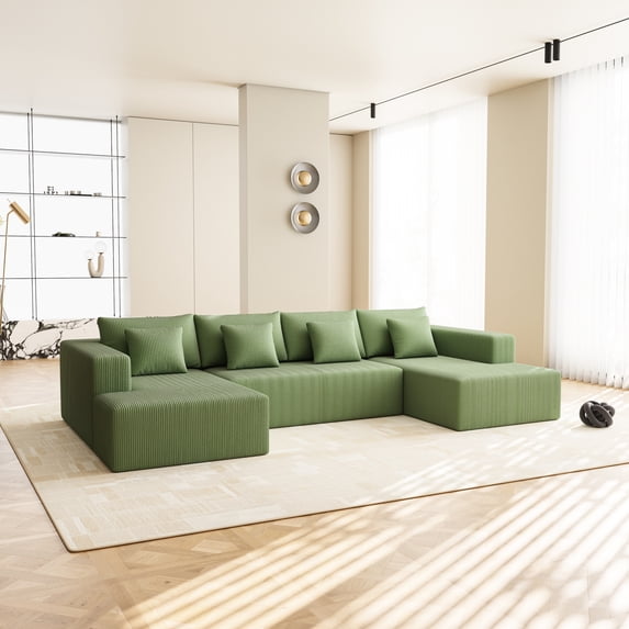 Green Corduroy Couch - Generous Capacity - Living Room Setup - Comfortable Seating Solution