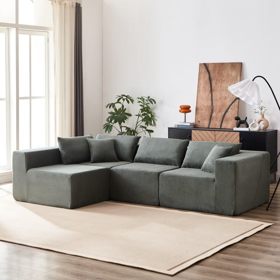 Green Corduroy Modular Sectional Sofa Set | Suitable for Multiple Rooms, Easy to Move and Combine