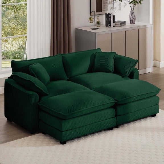 Green Corduroy Two-Seater Sofa: Comfort & Style for Small Spaces