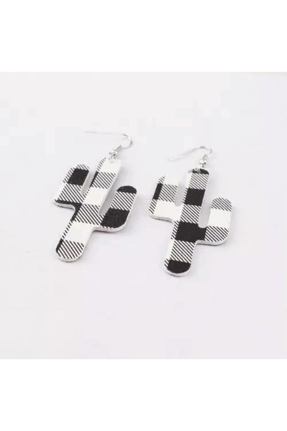 Green Cork Leather Cactus Hang Earrings for Women Lightweight Jewelry