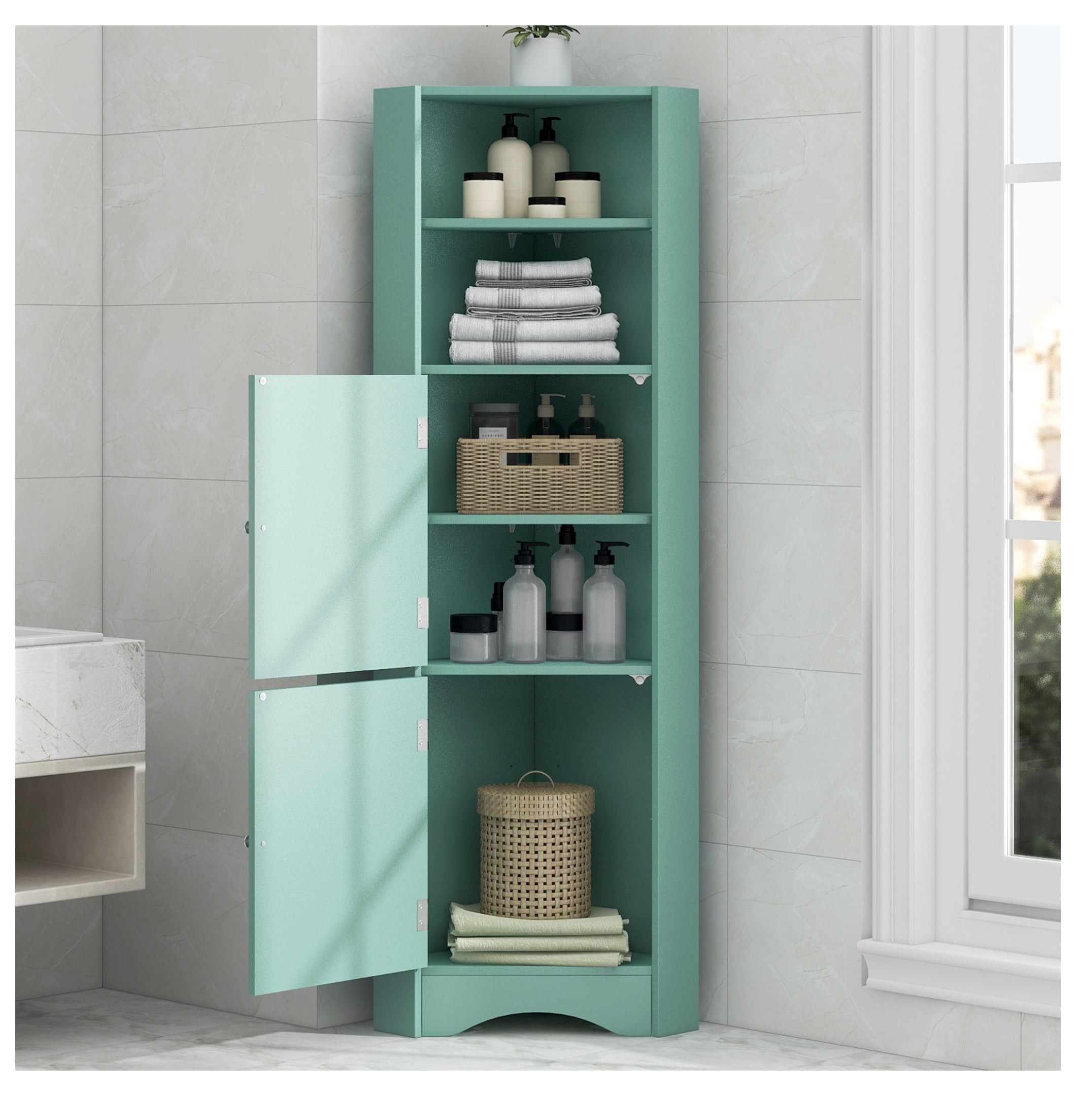 Green Corner Bathroom Tall Freestanding Storage with — free download