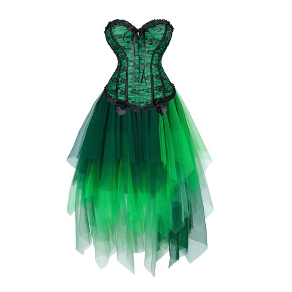 Green Corset 2 Pieces 2 Set Top Plus Size Women Lingerie Victorian Burlesque Costume XS