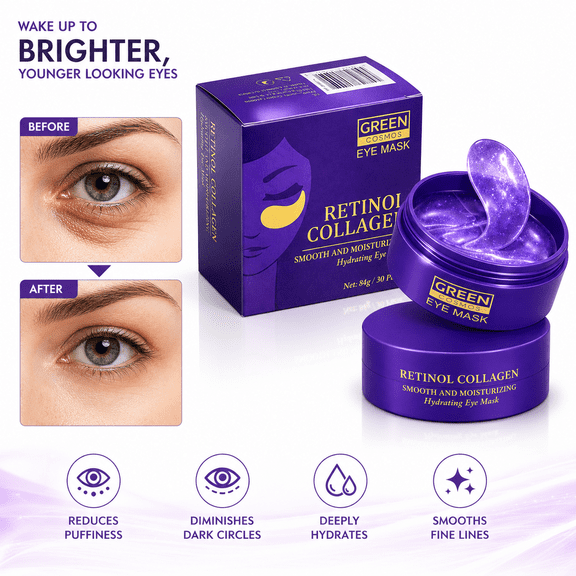 Retinol Collagen Under Eye Patches - Hydrogel Eye Pads (60 patches) with 95% Retinol & 5 Micro Collagen. Nourishing & Non Irritating Eye Gel Mask. Sealing Cap & Spatula Included.