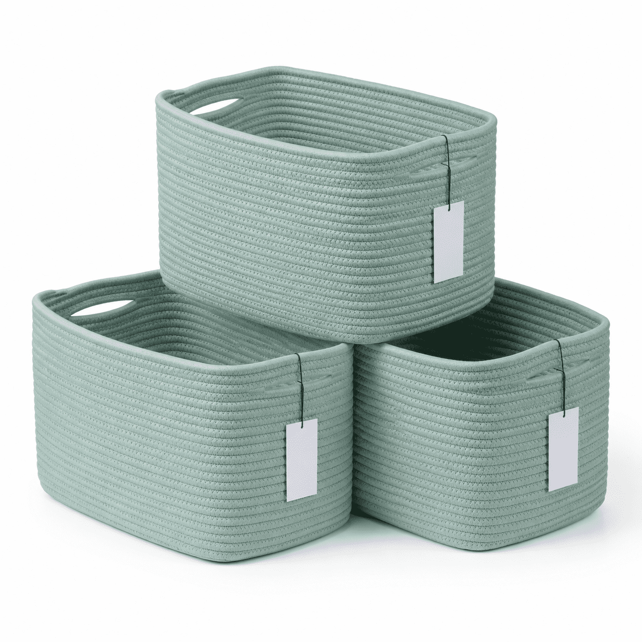 Green Cotton Rope Woven Storage Basket, 13.46 x 10.47 x 7.76 Inch ...
