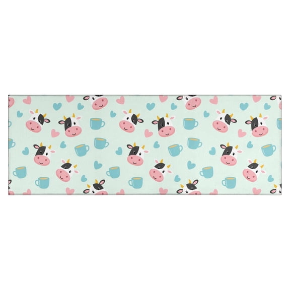 Green Cow Coffee Pattern Kitchen Rug Mat,Kitchen Runner Rugs Non Skid Washable,Decorative Kitchen Floor Mats for Kitchen,Sink,Laundry,17"X47"