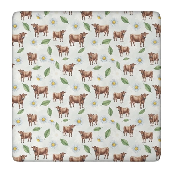 Green Cow Daisy Leaf Pattern Square Fitted Tablecloth with Elastic Edge,Square Table Cover,Washable Elastic Table Cover for Home Kitchen Party Decor 36"x36"