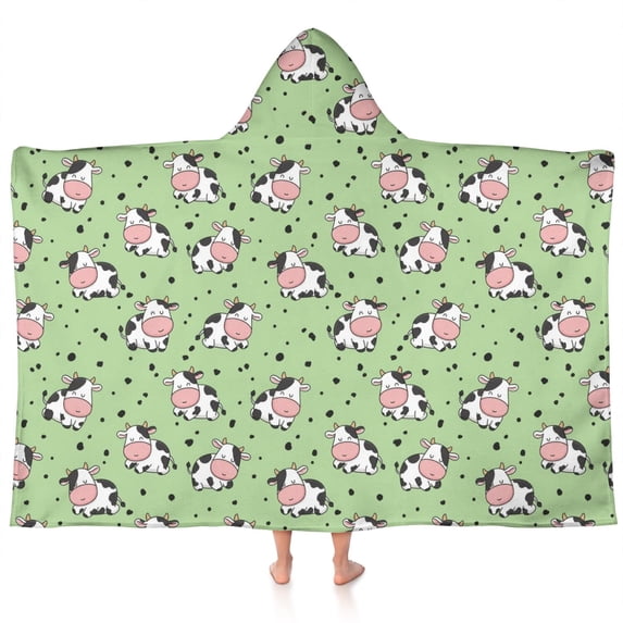 Green Cow Dot Pattern Hooded Bath Towel,60"x35" for Ages 3 To 12 Kids, Quick Dry Lightweight Soft Microfiber Hood Beach Towel Cover Up for Kids