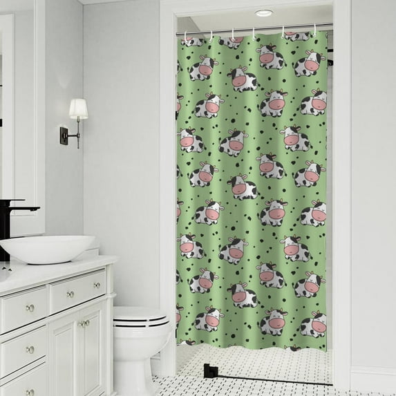 Green Cow Dot Pattern Shower Curtain 36"x72" ,Bathroom Decorative Shower Curtains Set with 12 Hooks,Modern Waterproof Washable Shower Curtain