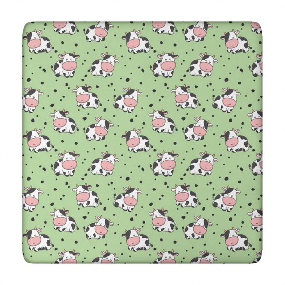 Green Cow Dot Pattern Square Fitted Tablecloth with Elastic Edge,Square Table Cover,Washable Elastic Table Cover for Home Kitchen Party Decor 34"x34"