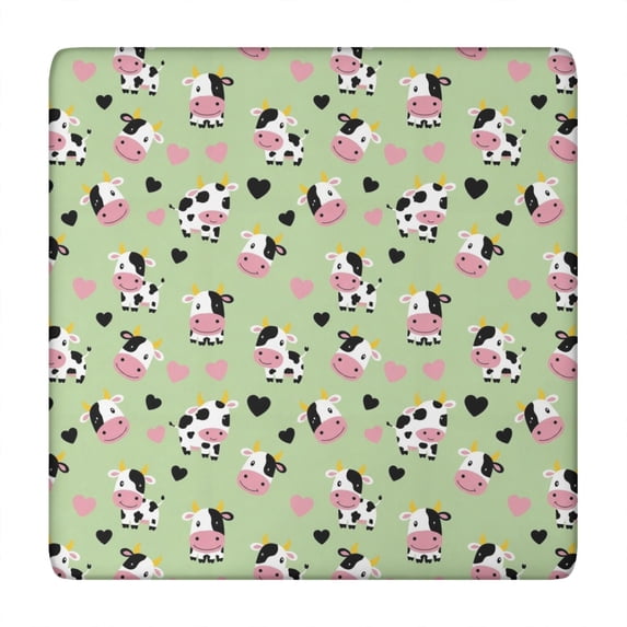 Green Cow Heart Pattern Square Fitted Tablecloth with Elastic Edge,Square Table Cover,Washable Elastic Table Cover for Home Kitchen Party Decor 34"x34"