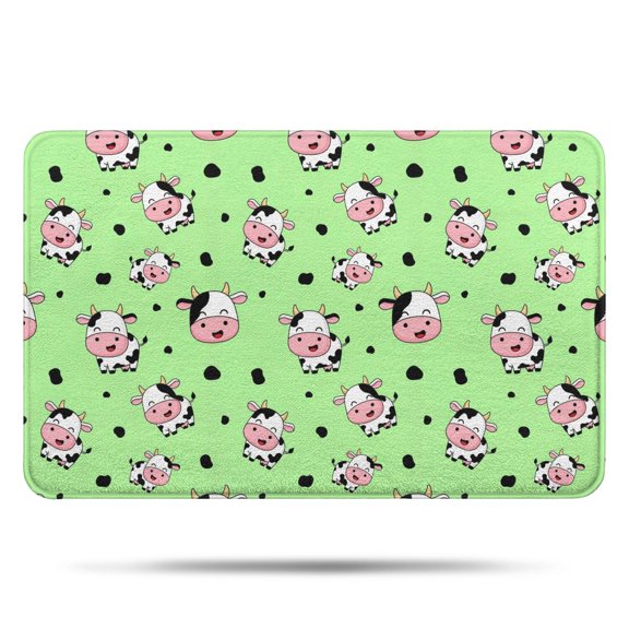 Green Cow Spot Pattern Bathroom Rugs Mat,Non Slip Microfiber Bathroom Rug,Rubber Backing,Soft Bathroom Mats for Bathroom Floor,Tub and Shower,17x27in(43x68cm)