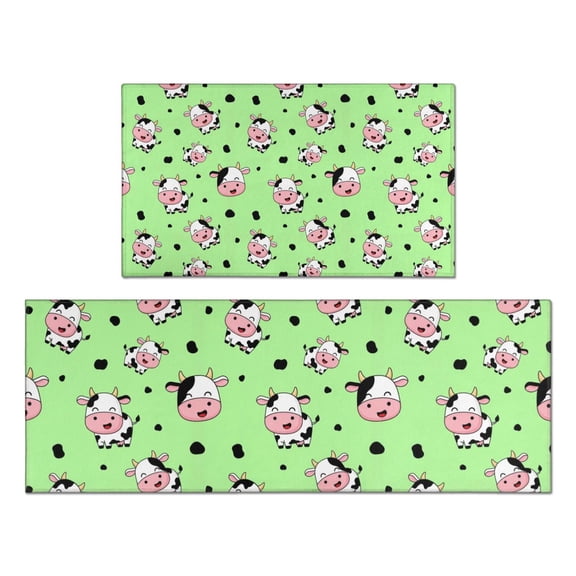 Green Cow Spot Pattern Kitchen Rugs Sets Of 2,Anti Fatigue Kitchen Mat Rugs Non Slip Washable,Decorative Kitchen Floor Mats for Kitchen,Sink,Laundry,17"x30"+17"x47"