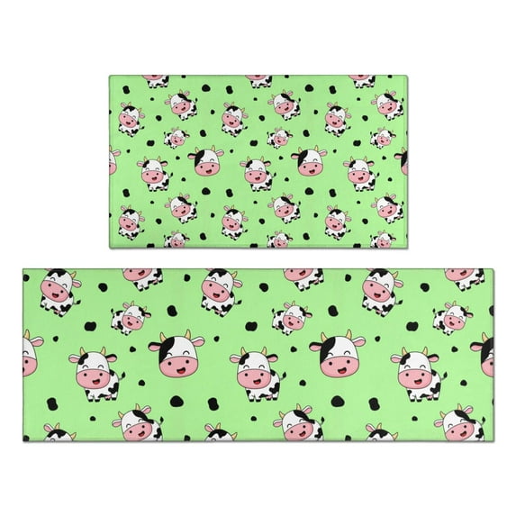 Green Cow Spot Pattern Kitchen Rugs Sets Of 2,Anti Fatigue Kitchen Mat Rugs Non Slip Washable,Decorative Kitchen Floor Mats for Kitchen,Sink,Laundry,17"x30"+17"x47"