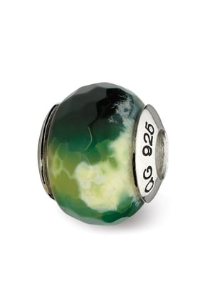 Green Cracked Agate & Shell Stone Charm .925 Sterling Silver Reflection Beads
