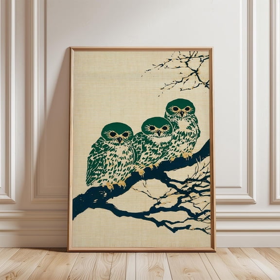 Green Cream Forest Owl Poster, Unframed Paper Poster 8x10in