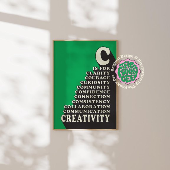 Green Creativity Typography Trendy Retro Office, Unframed Paper Print Size 8x12