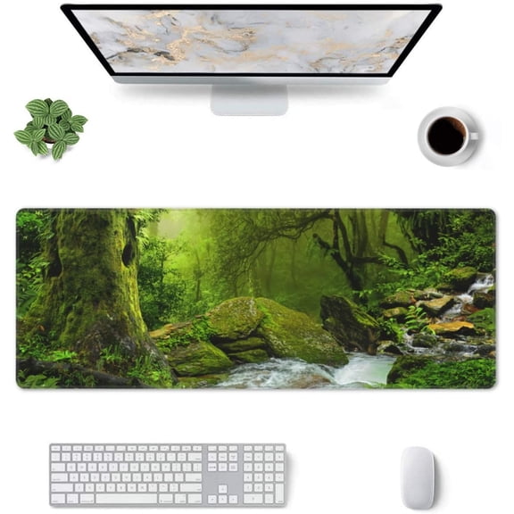 Green Creek -Mouse Pad, Big Desk Mat, Extended Gaming Mouse Pad, Mouse Mat with Non-Slip Rubber Base ＆ Stitched, 31.5 X 11.8 in Large Desk Pad for Keyboard, Mouse, Home and Office