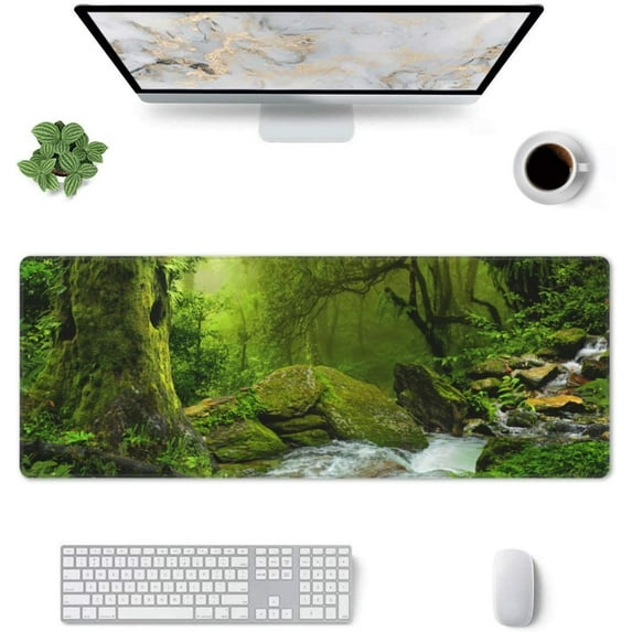 Green Creek -Mouse Pad, Big Desk Mat, Extended Gaming Mouse Pad, Mouse Mat with Non-Slip Rubber Base & Stitched, 31.5 X 11.8 in Large Desk Pad for Keyboard, Mouse, Home and Office