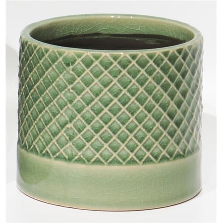 Green Criss Cross Pattern Ceramic Planter