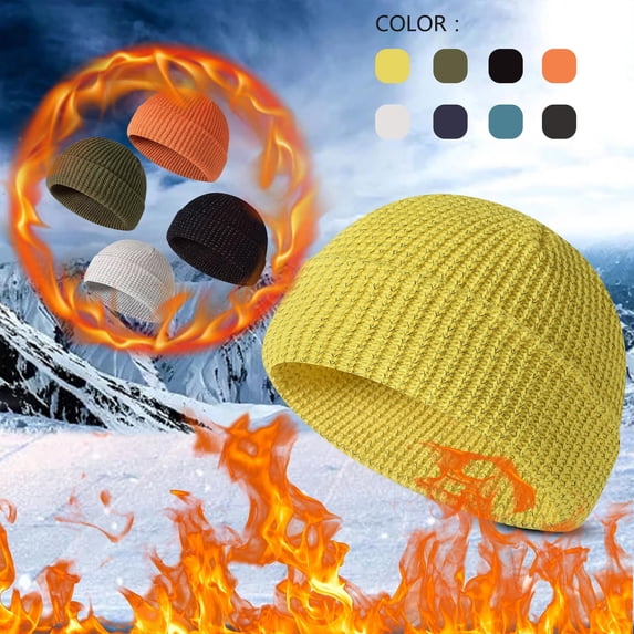 Green Crochet Hats for Women Polyester Cuffed Thick Knitted Unisex Winter Hat Beanies Skull Cap One Size
