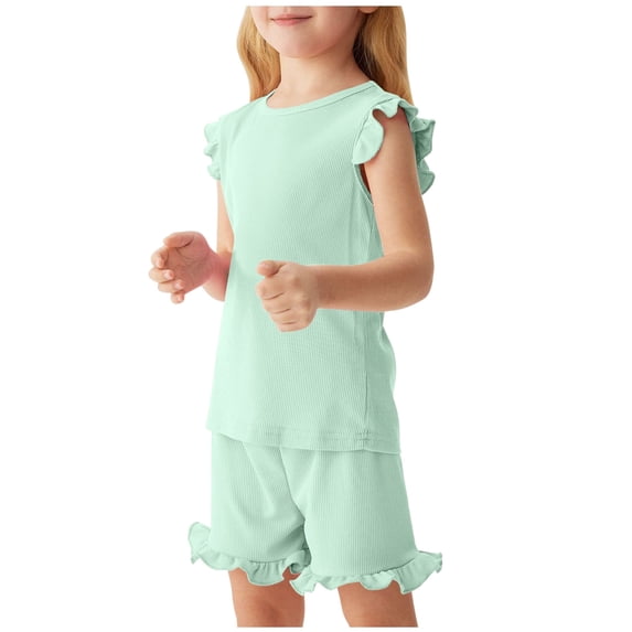 Green Crochet Two Piece Striped Match Casual Shorts 2PC Sets for Children Boy Girl Summer Fall Rayon Loose Fit Tops Shirts Shorts 2PC Sets Child 2026 7 Years