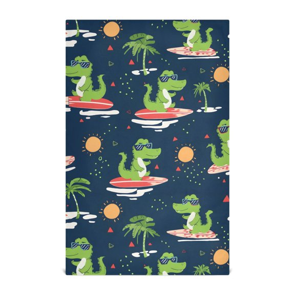 Green Crocodile Surfing Pattern Kitchen Towels Waffle Weave Decorative Tea Towels Multi Use Dishcloths 28x18in