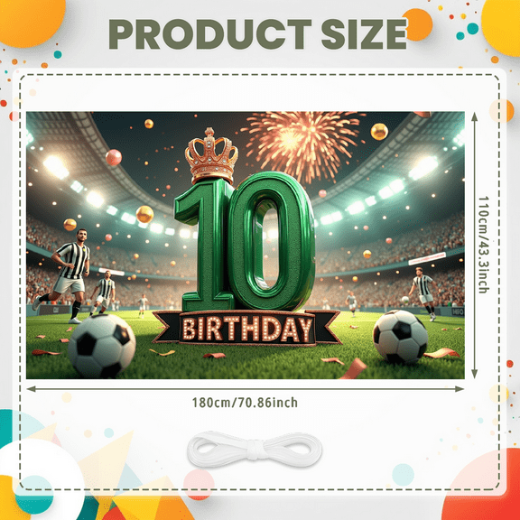 Green Crown Birthday Banner Colorful Balloons Soccer Theme Party Decoration for Sports Event Kids Celebration Indoor