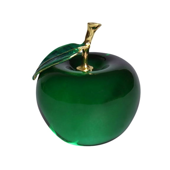 Green Crystal Apple Decor, 2 Inch Green Crystal Apple Figurine With Gold-Toned Stem And Leaf, For Home Decor, Office Display, Holiday Gifting, Tabletop Accent